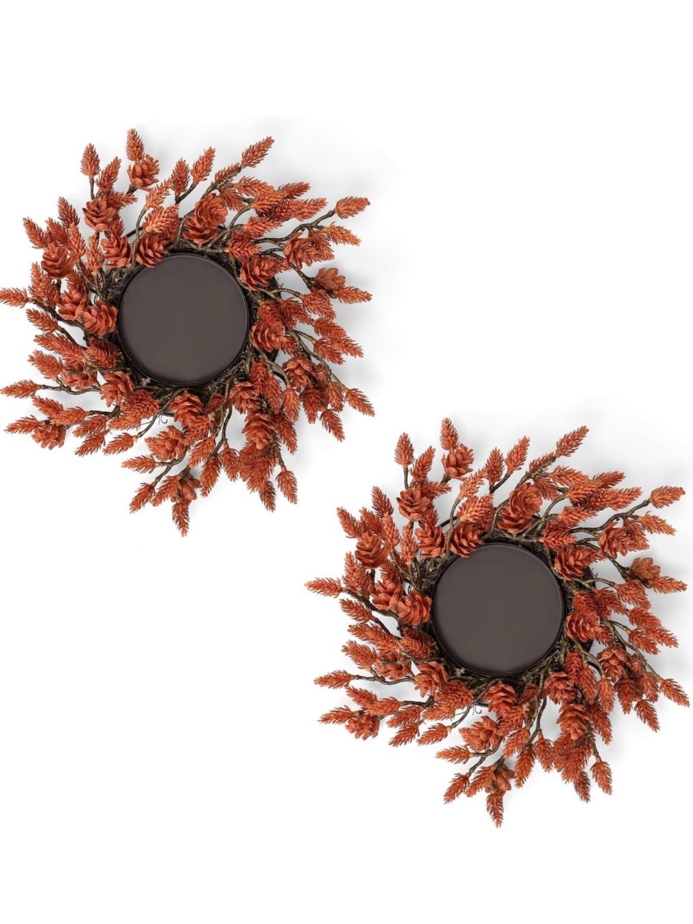 Fuxdre Pinecone & Iron Round Candle Holder Set Rustic Nature Brown/Black